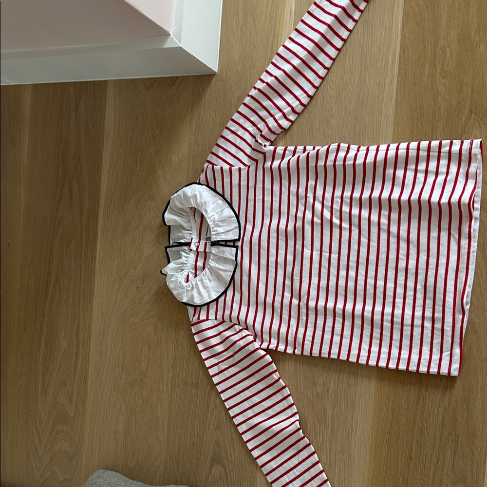 Jacadi Red and White Striped Girls Long Sleeve Shirt - Picture 3 of 4